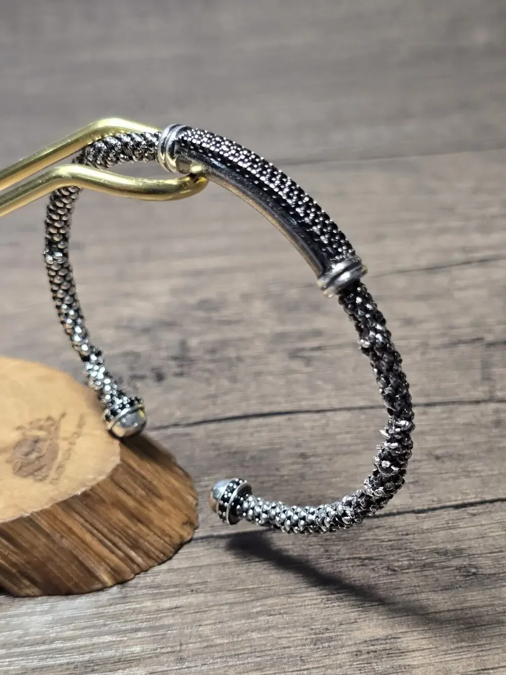 Milor Italy Men's Blackened Sterling Silver Spinel Gemstones cuff bracelet 4.5mm